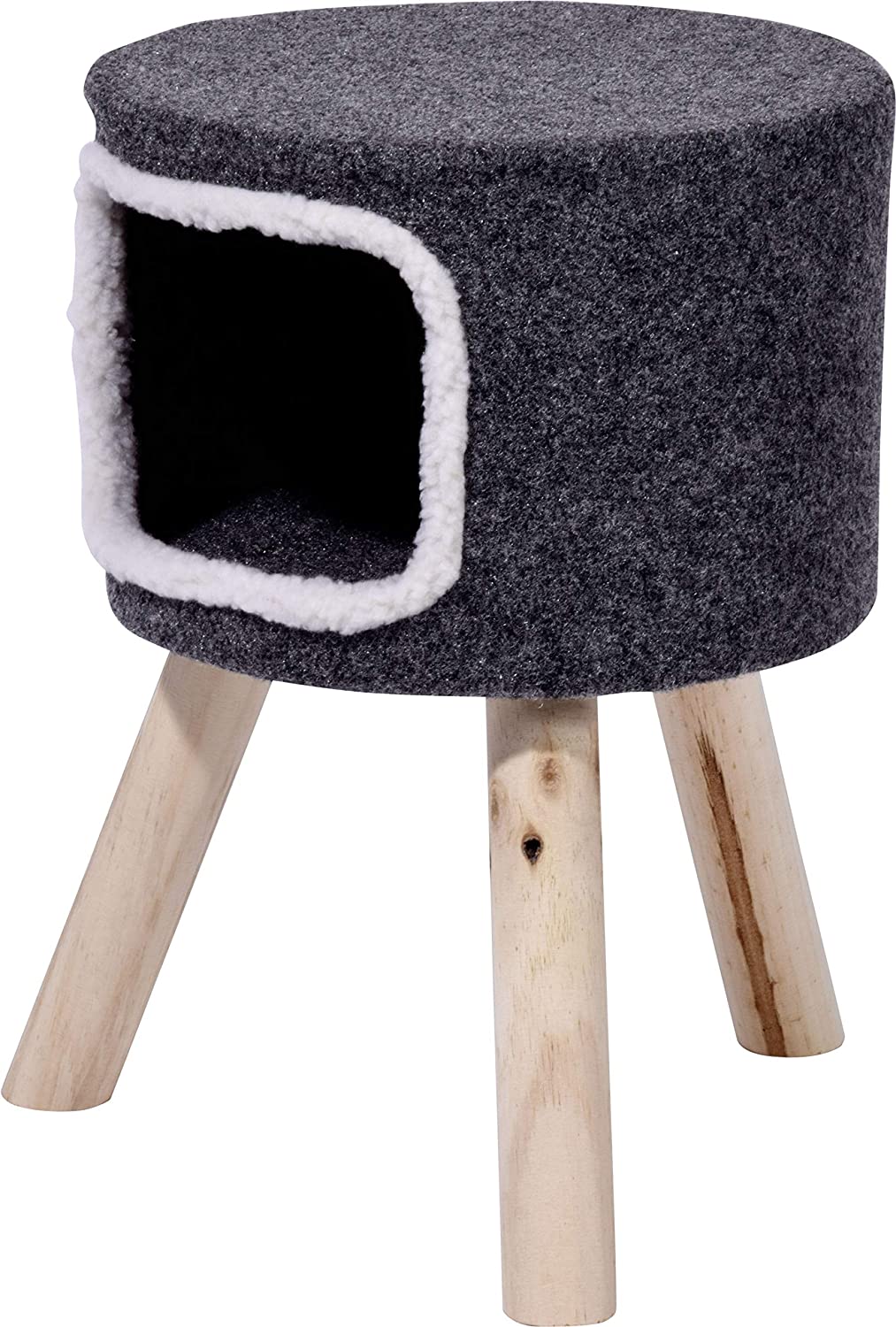  dobar 43105 43105 Gato Taburete para Gatos, Gatos algodón Suave con Cueva, 35 x 35 x 50 cm, Patas de Madera, Fieltro Gris 