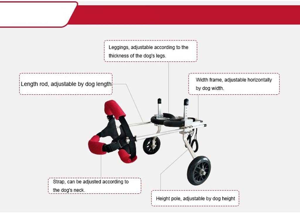  Dog wheelchair Silla de ruedas para perros Arnés de movilidad para perros, Silla de ruedas con soporte trasero, Carrito de acero inoxidable ajustable Mascota / Gato Rehabilitación de patas traseras pa 