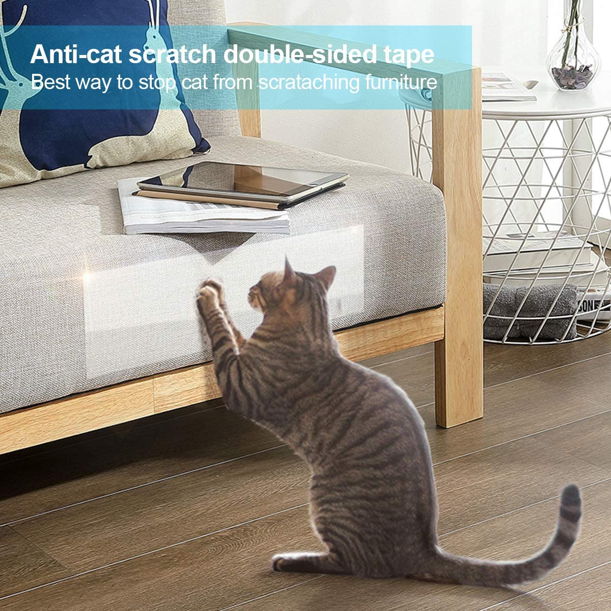  Dokpav 5CM x 27M Protector de Muebles Gatos, Cinta disuasoria antiarañazos para Gatos, Autoadhesivas contra Arañazos de Gato Protector para Gatos y Perro, Protector de Sofá contra Arañazos de Gato 