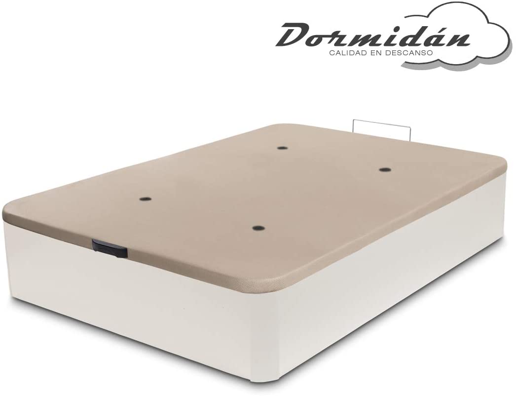  Dormidán - Canapé abatible de Gran Capacidad con Esquinas Redondeadas en Madera, Base tapizada 3D Transpirable + 4 válvulas aireación 135x190cm Color Blanco 