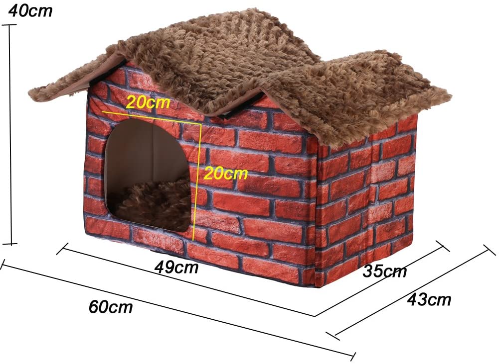  DoubleBlack Cama Caseta Casa Tela para Perros Gatos Plegable Cojines Casitas Mascota Iglu Pequenos Colchon Habitacion Interior Patrón de Ladrillo 