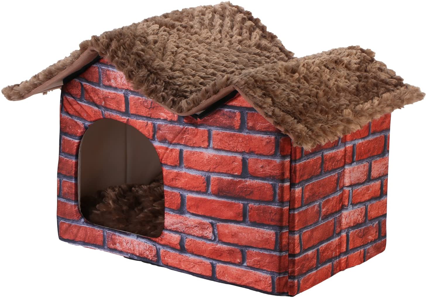  DoubleBlack Cama Caseta Casa Tela para Perros Gatos Plegable Cojines Casitas Mascota Iglu Pequenos Colchon Habitacion Interior Patrón de Ladrillo 