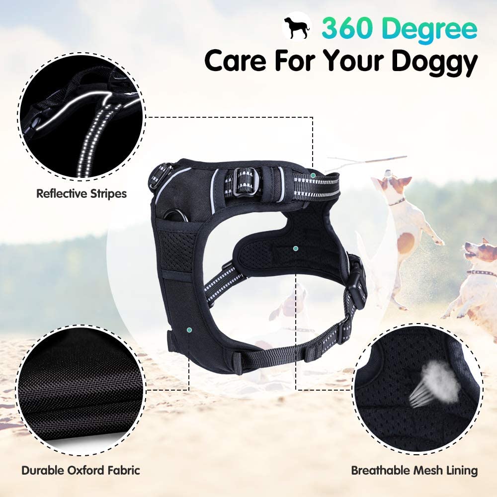  Eagloo Arnes de Perro Antitirones Cómodo Chaleco Ajustable Correa al Cuello y Pecho para Perros Labrador Material Duradero Transpirable con Cinta Reflectante Adaptarse a Ejercer Externo XL/Negro 