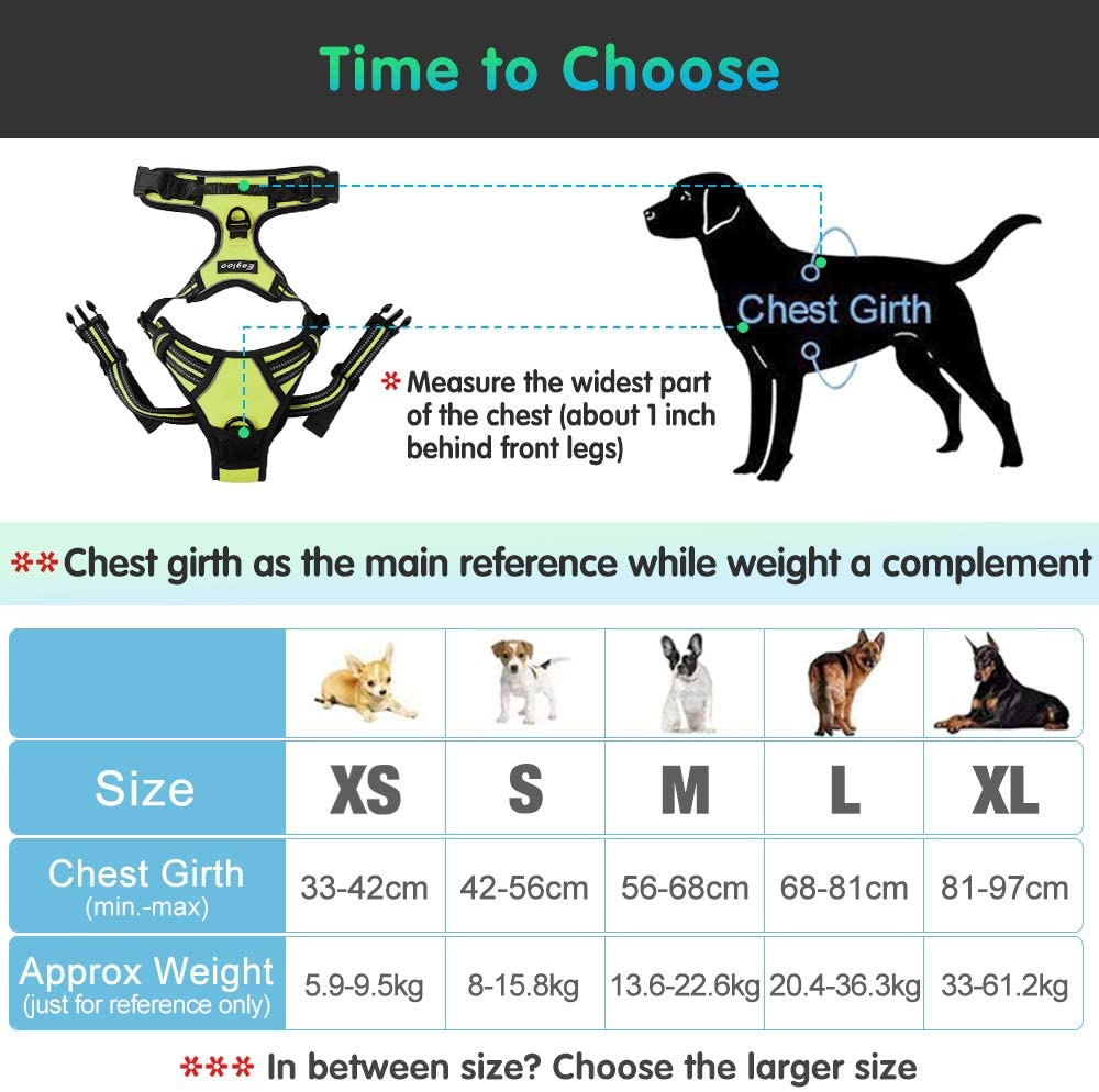  Eagloo Arnes de Perro Antitirones Cómodo Chaleco Ajustable Correa al Cuello y Pecho para Perros Mediano Material Duradero Transpirable con Cinta Reflectante Adaptarse a Ejercer Externo M/Verte 