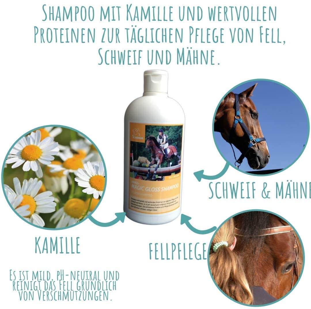  ⭐EMMA ♥ Champú para caballos - Set económico I Cuidado del caballo I Cuidado del pelo I Champú para caballos y perros I Manzanilla y proteínas I Suave, pH neutro I Limpieza de suciedad y polvo 2500 ml 