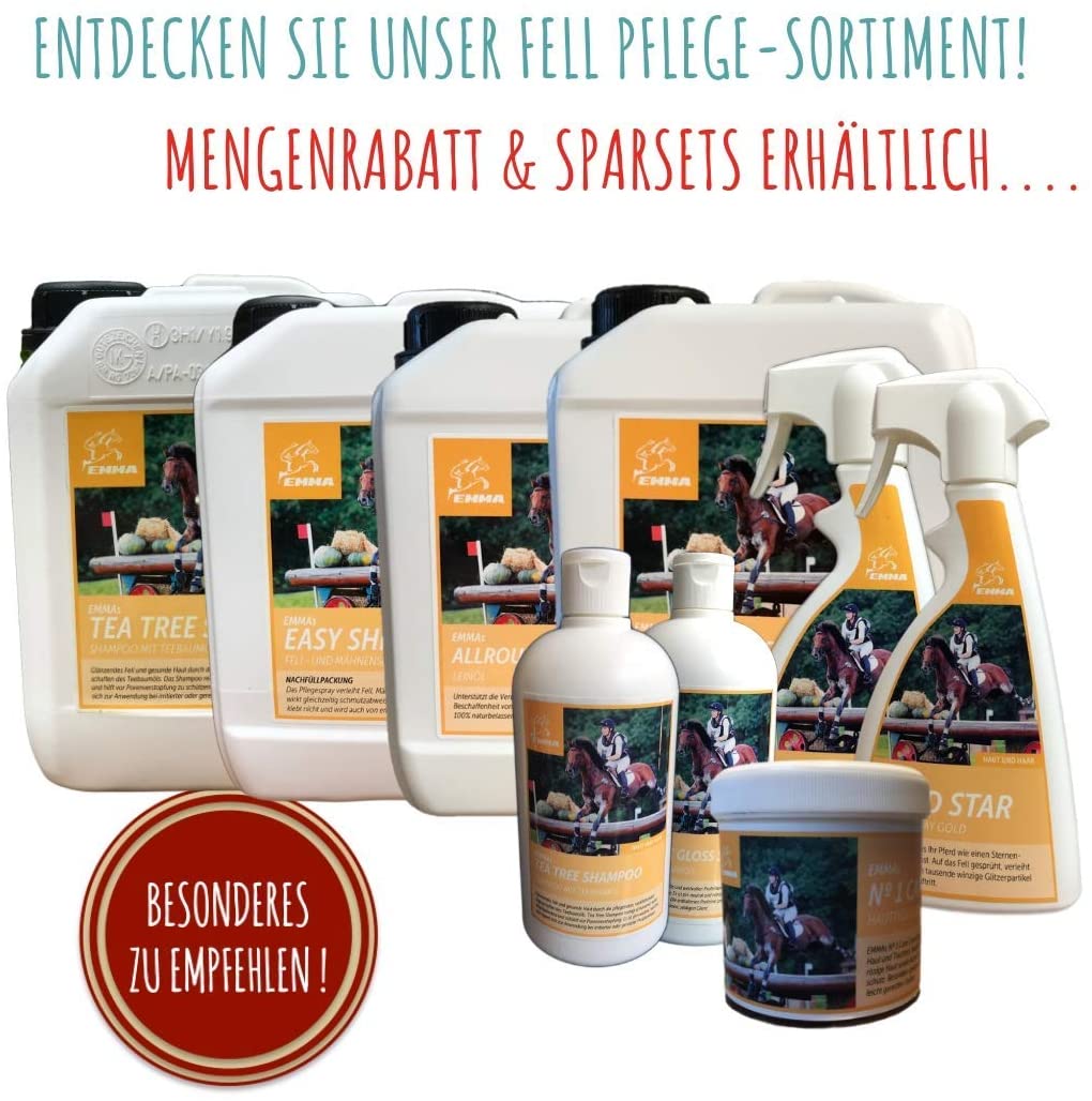  ⭐EMMA ♥ Champú para caballos - Set económico I Cuidado del caballo I Cuidado del pelo I Champú para caballos y perros I Manzanilla y proteínas I Suave, pH neutro I Limpieza de suciedad y polvo 2500 ml 