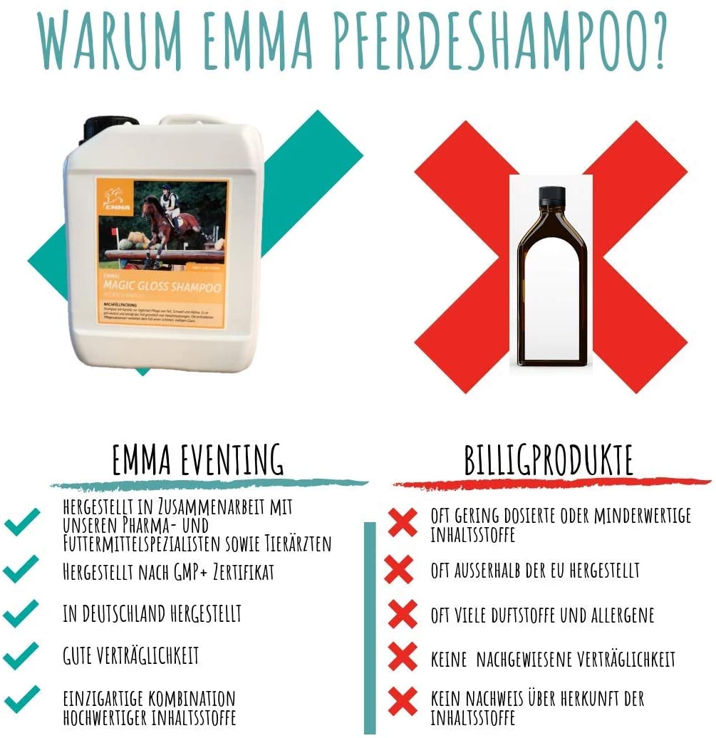  ⭐EMMA ♥ Champú para caballos - Set económico I Cuidado del caballo I Cuidado del pelo I Champú para caballos y perros I Manzanilla y proteínas I Suave, pH neutro I Limpieza de suciedad y polvo 2500 ml 