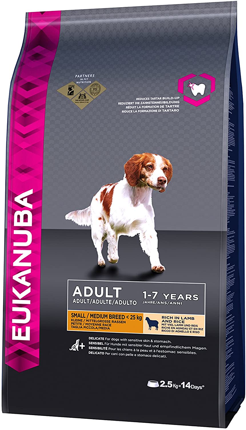  Eukanuba Adulto Raza pequeña y mediana Rico en cordero y arroz [2,5 Kg] 