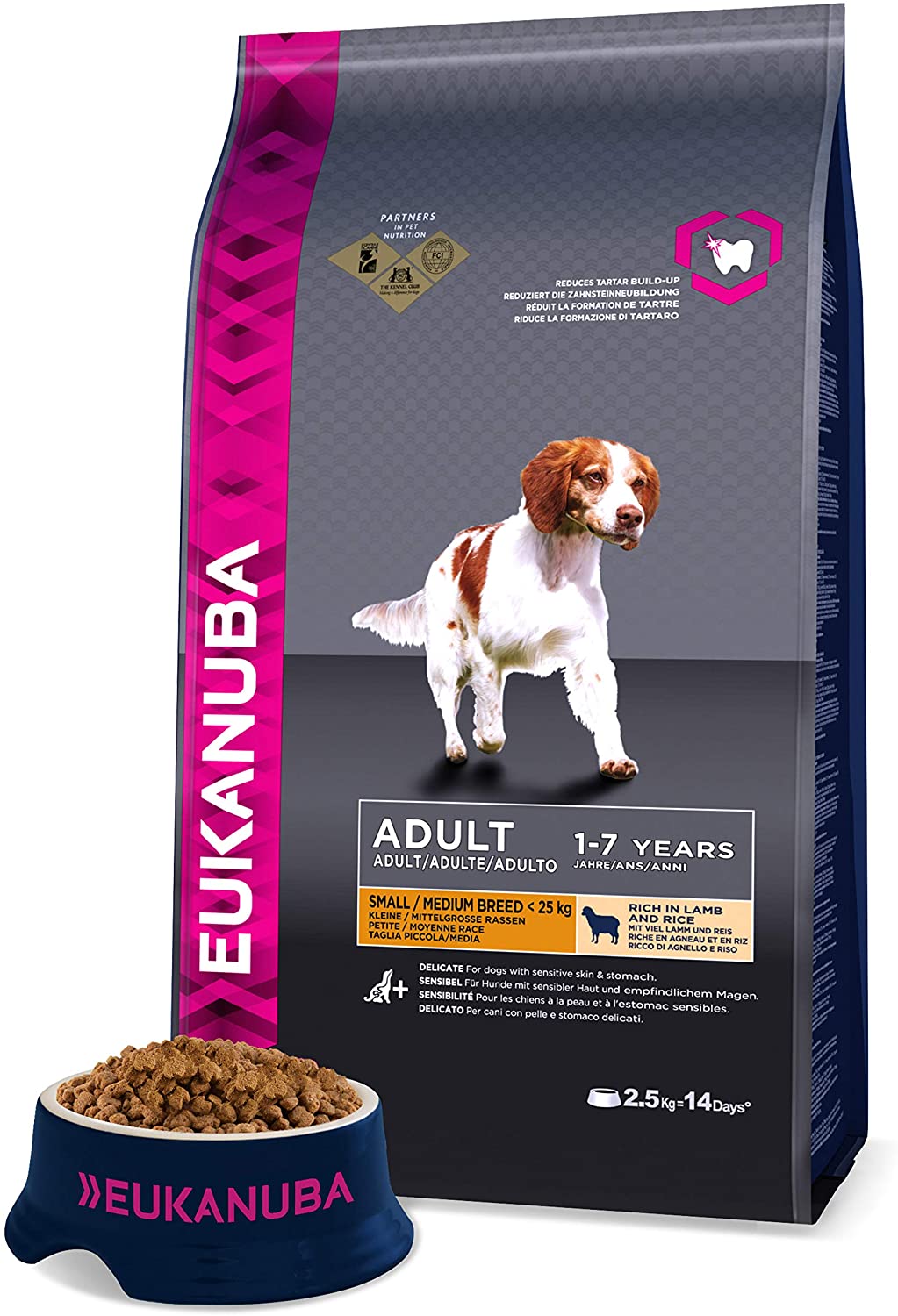  Eukanuba Adulto Raza pequeña y mediana Rico en cordero y arroz [2,5 Kg] 