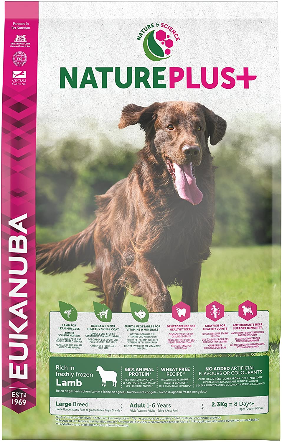  Eukanuba Nature Plus+ Adulto Raza grande Rico en cordero fresco congelado [2.3 kg] 