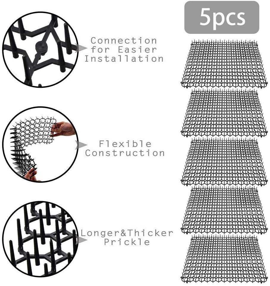  Fanclande Cat Scat Spike Mat, 5 Piezas De Jardinería Ecológica Plástico Anti-Gato Espinas Almohadilla Repelente para Gatos Y Perros Uñas De Plástico 