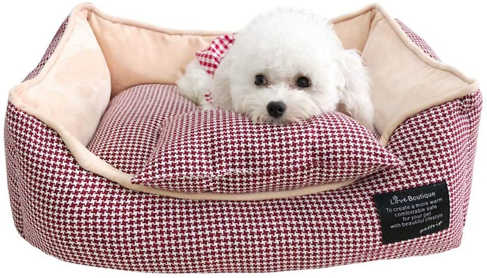  FANCYKIKI Pet Nest Warm Kennel es Totalmente Desmontable y Lavable Funda de Cama Ortopédica Cama para Perros Sofá Cubierta extraíble Memory-Foam Premium (Color : Red, Size : S) 