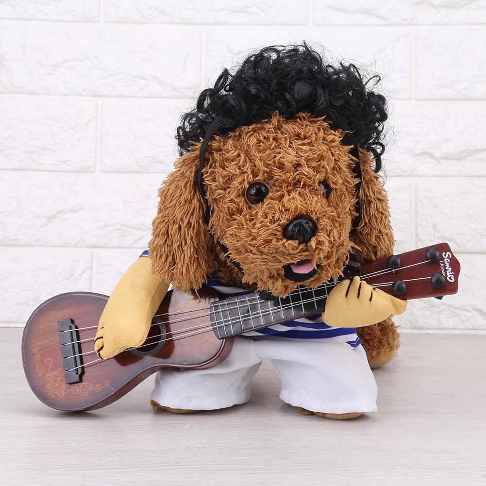  Fdit Disfraz de Mascota Traje de Gato para Perro Mujer Hombre Disfraz de Mascota Divertido Traje de Estilo Guitarrista Algodón (M) 