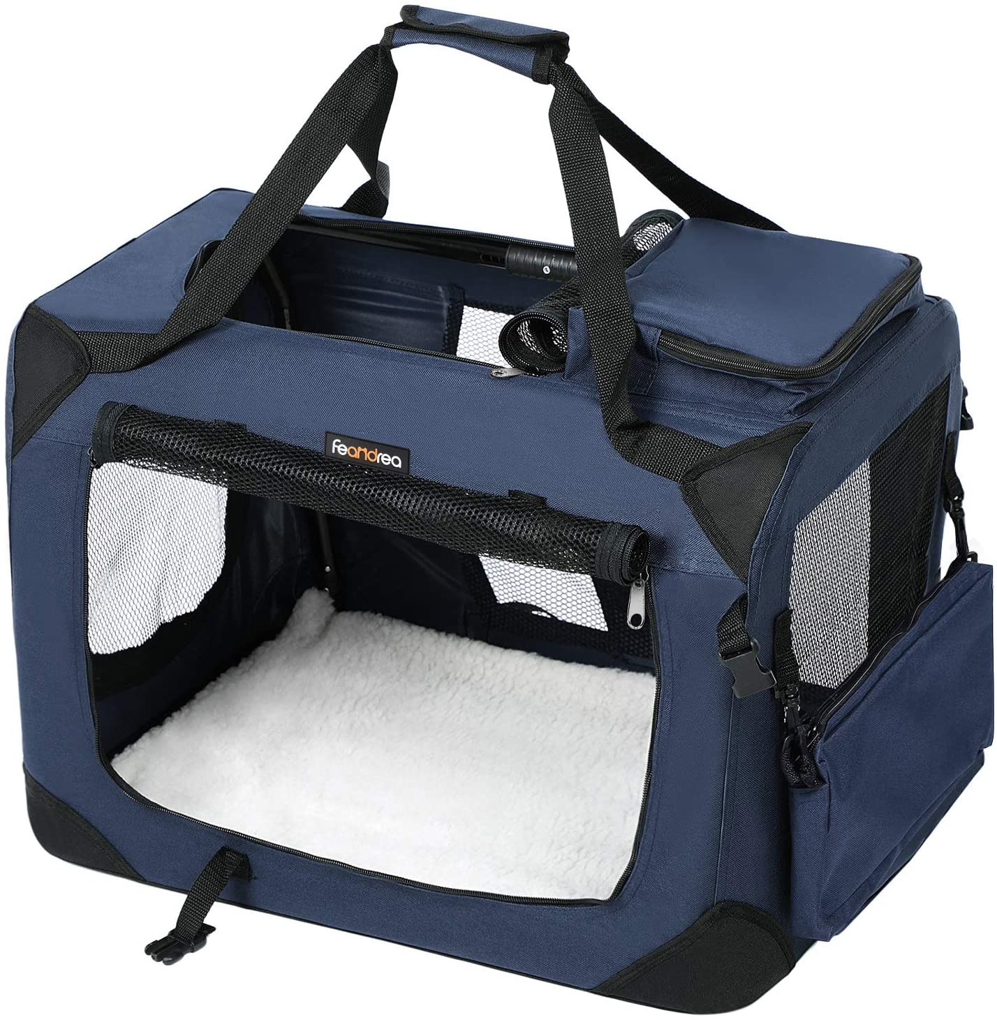  FEANDREA Bolsa de Transporte para Mascotas Transportín Plegable para Perro Portador Tela Oxford Azul Oscuro XL 81 x 58 x 58 cm PDC80Z 