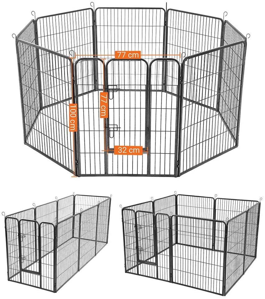  FEANDREA Parque para Perros de 8 Paneles, Jaula para Perros de Gran Capacidad, 77 x 100 cm, Gris PPK81G 