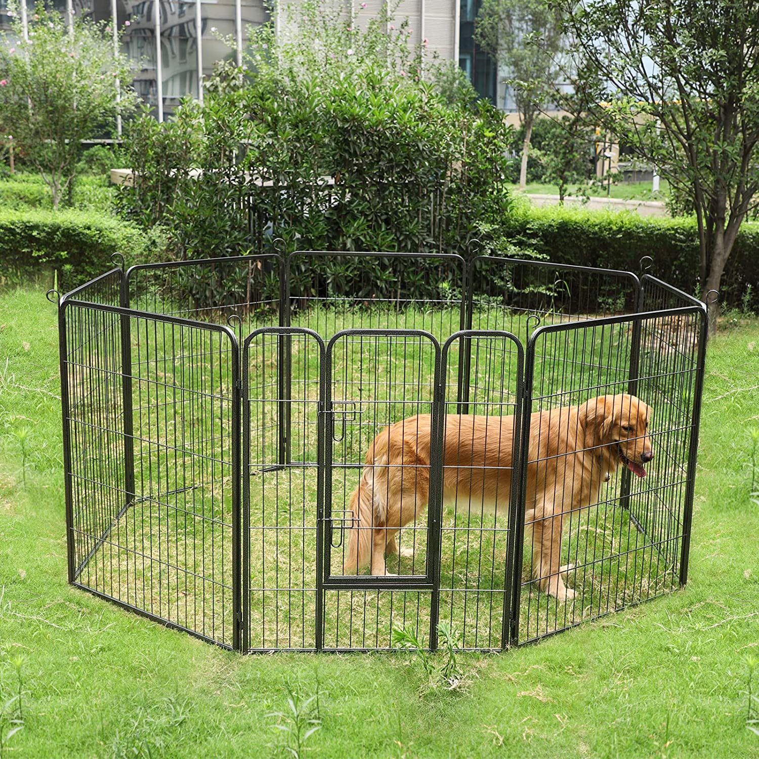  FEANDREA Parque para Perros de 8 Paneles, Jaula para Perros de Gran Capacidad, 77 x 100 cm, Gris PPK81G 