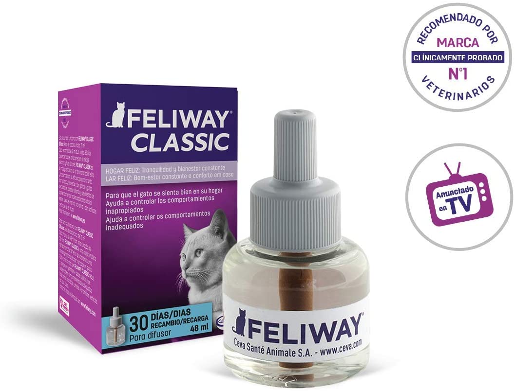  FELIWAY Classic - Antiestrés para Gatos - Marcaje con orina, Miedos, Cambios en el Entorno, Arañazos Verticales - Recambio 48ml 