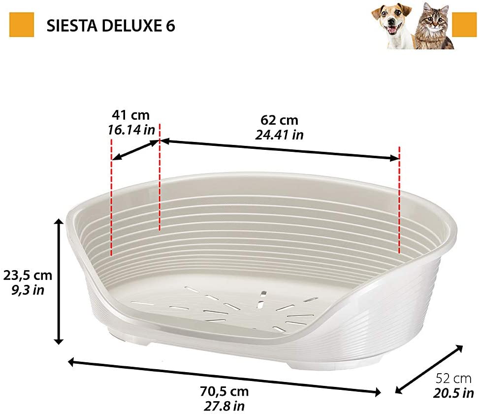  Ferplast Cama de plástico para Perros y Gatos Siesta Deluxe 6, Cesta para Animales, Fondo Perforado, Antideslizante, Cómodo Apoyo para el mentón, 70,5 x 52 x h 23,5 cm Negro 