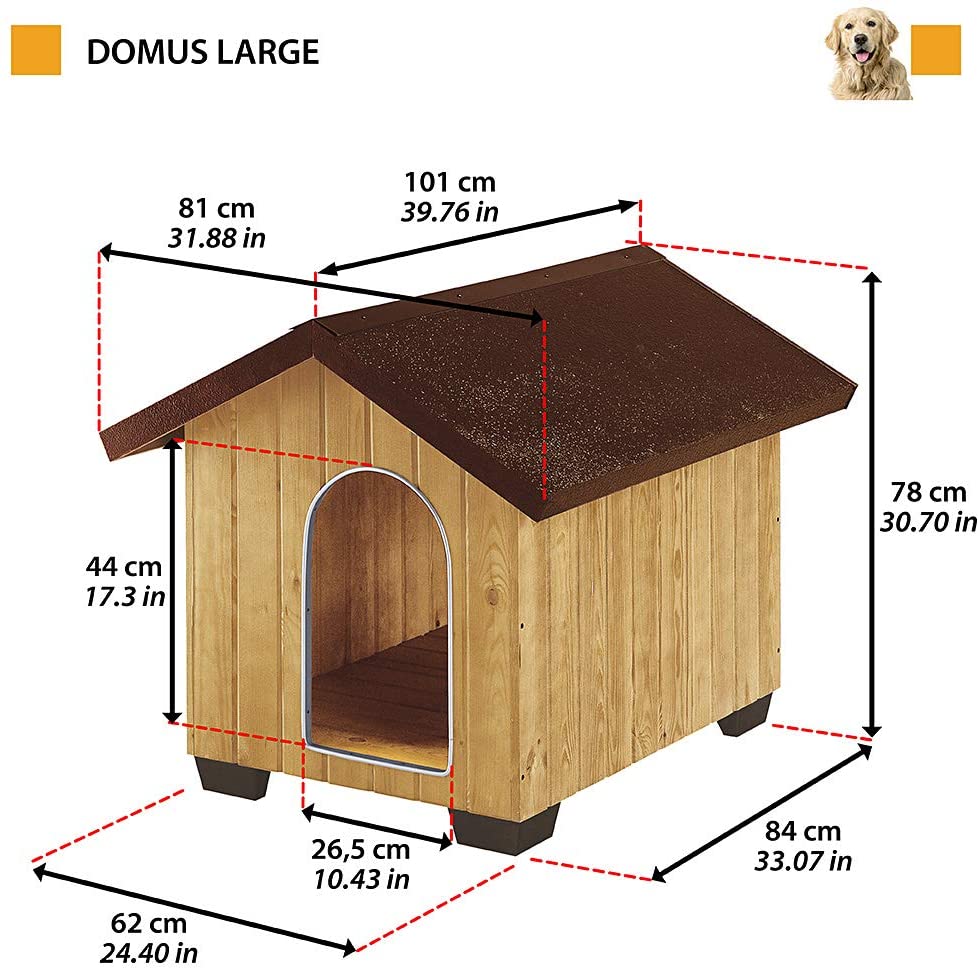  Ferplast Caseta de exterior para perros DOMUS LARGE, Madera ecosostenible, Rejilla de ventilación, Puerta con perfil de aluminio resistente a las mordeduras, 81,5 x 102,5 x h 78 cm 