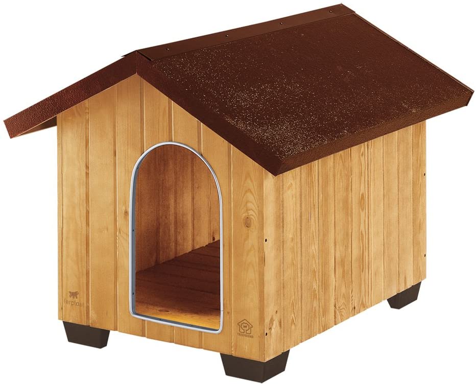  Ferplast Caseta de exterior para perros DOMUS LARGE, Madera ecosostenible, Rejilla de ventilación, Puerta con perfil de aluminio resistente a las mordeduras, 81,5 x 102,5 x h 78 cm 