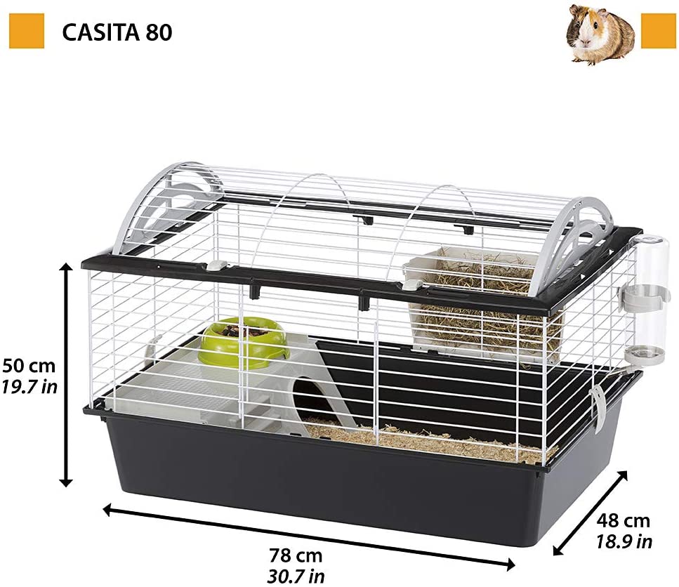  Ferplast Jaula para conejos CASITA 80 para conejillos de Indias y pequeños animales, accesorios incluidos, de alambre pintado blanco y plástico, 78 x 48 x h 50 cm 