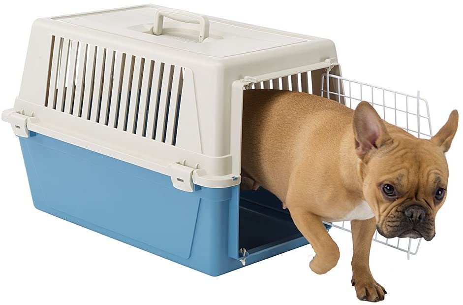  Ferplast Transportín rígido para Perros de Talla pequeña y Gatos Atlas 30 EL, Caja de Transporte, Plástico, Puerta de Acero plastificado, Rejillas de ventilación, 40 x 60 x h 38 cm Azul Marino 