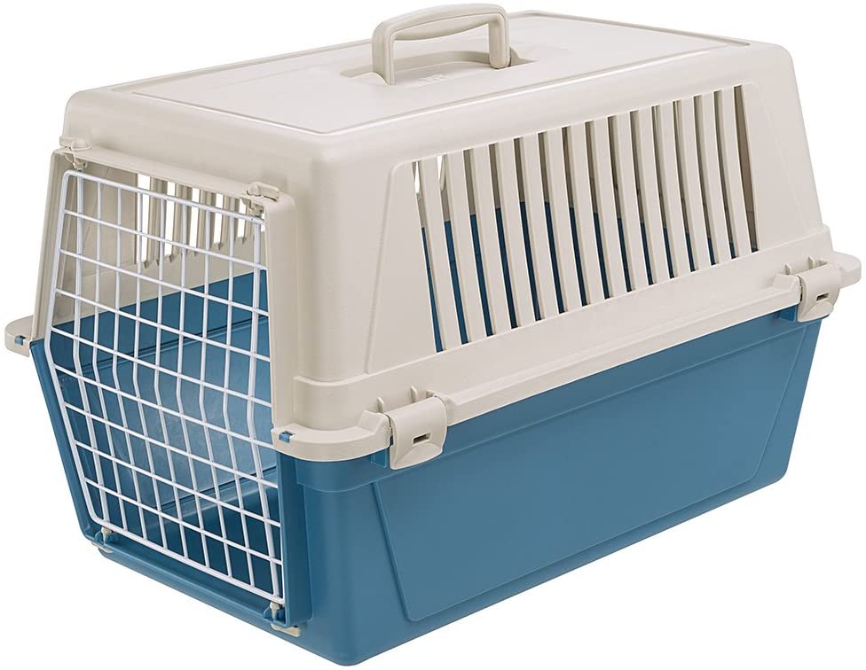  Ferplast Transportín rígido para Perros de Talla pequeña y Gatos Atlas 30 EL, Caja de Transporte, Plástico, Puerta de Acero plastificado, Rejillas de ventilación, 40 x 60 x h 38 cm Azul Marino 