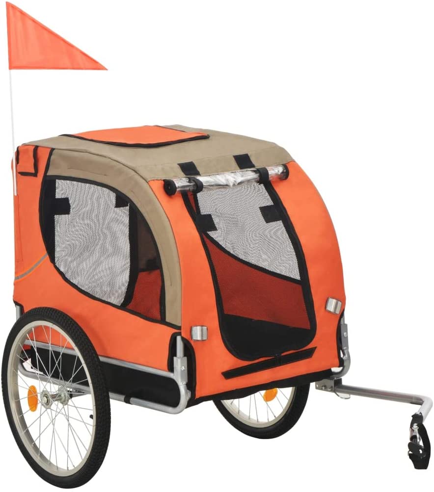  Festnight Remolque Perros Remolque De Bicicleta para Perros De Tela Naranja Y Marrón 137 X 73 X 90 Cm, Peso 10,4 Kg, Carro Carrito para Perros con Ruedas 