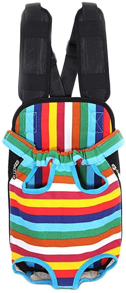  FONLAM Bolso Frontal Perro Gato Mochila Transportin Portátil Cachorro Mascota con Hombreras Tirantes Ajustables Entrepiernas de Malla (L(3.5-6.5KG), Multicolor) 