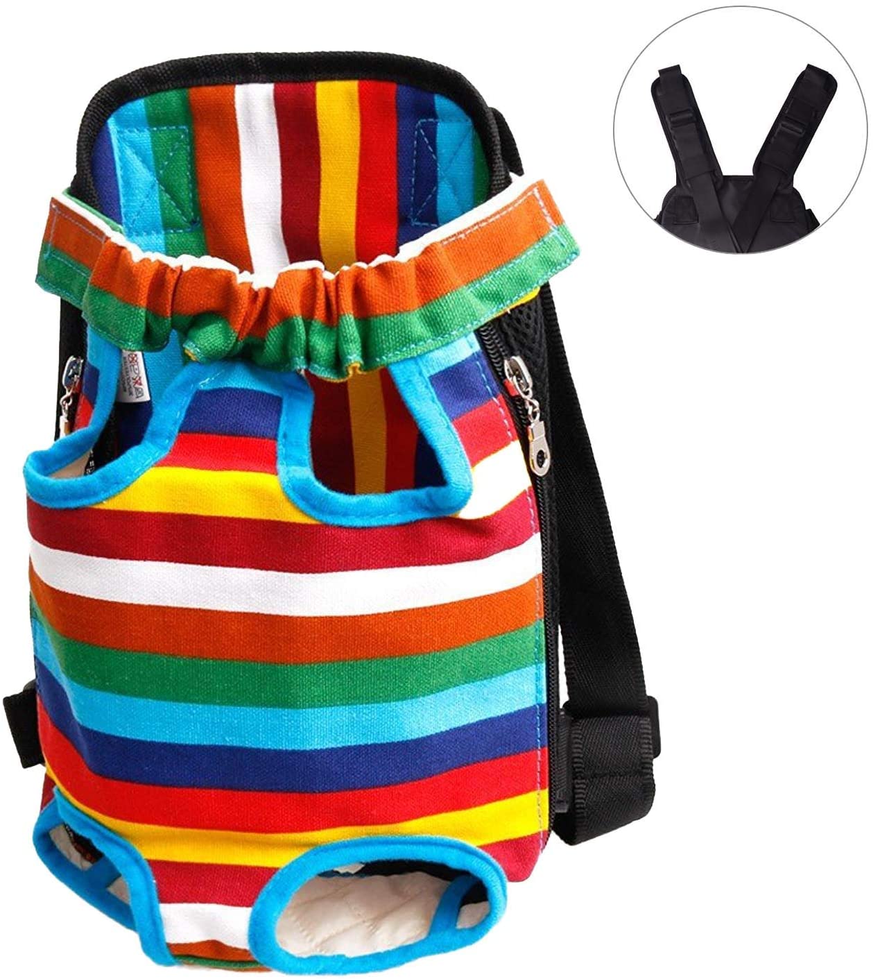  FONLAM Bolso Frontal Perro Gato Mochila Transportin Portátil Cachorro Mascota con Hombreras Tirantes Ajustables Entrepiernas de Malla (L(3.5-6.5KG), Multicolor) 