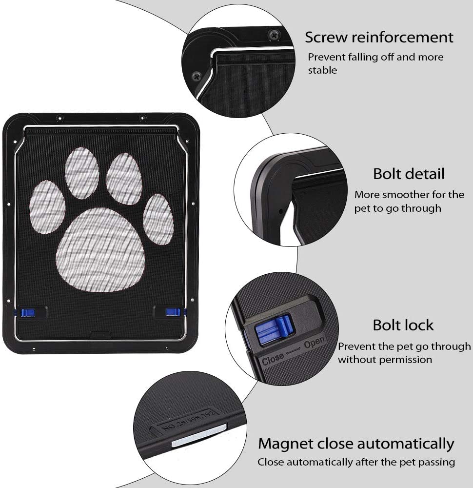  FREESOO Puerta de Mascotas Puerta para Gatos y Perros Pequeños Colgajo Gateras Automática Magnética Entrada Salida Cerradura Bloqueable Malla Fácil de Instalar 24 * 29 cm 