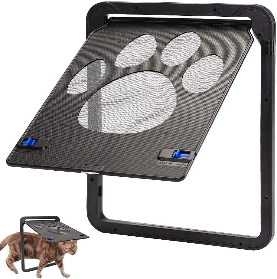  FREESOO Puerta de Mascotas Puerta para Gatos y Perros Pequeños Colgajo Gateras Automática Magnética Entrada Salida Cerradura Bloqueable Malla Fácil de Instalar 24 * 29 cm 