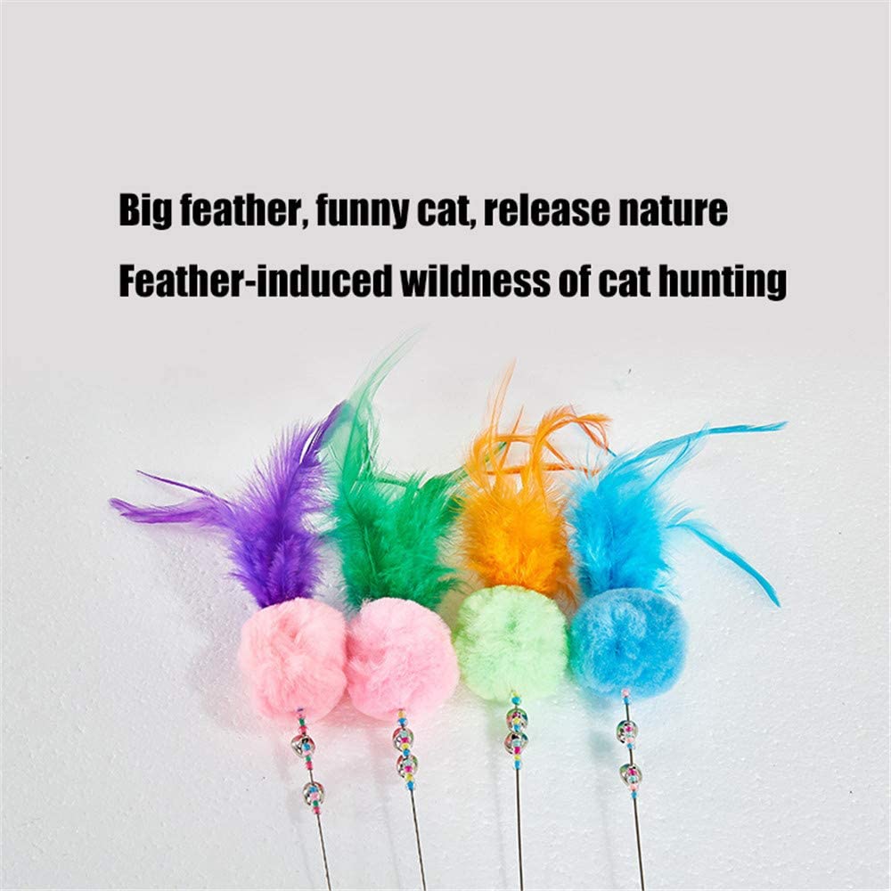  Frpower 4Pcs Gato Pluma Juguetes, Gatito Interactivo Juguetes Pluma Varita con Bell Juego Divertido Palillos para Mascotas Ingenio Gato Juguetes Interior 