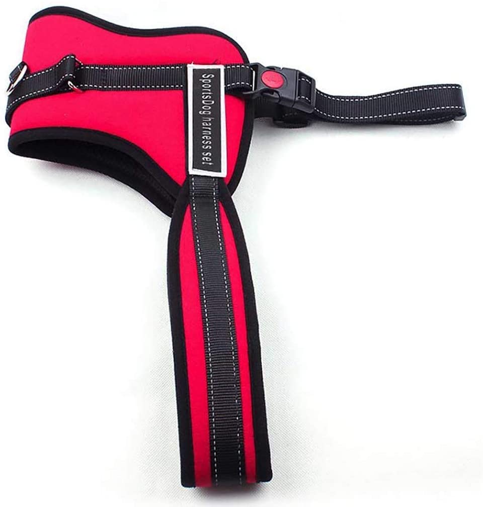  Furein Arnés para Perro Pectoral Ergonómico, Acolchado y Ajustable con Asa de Agarre Corto, Reflectante (M, Rojo) 