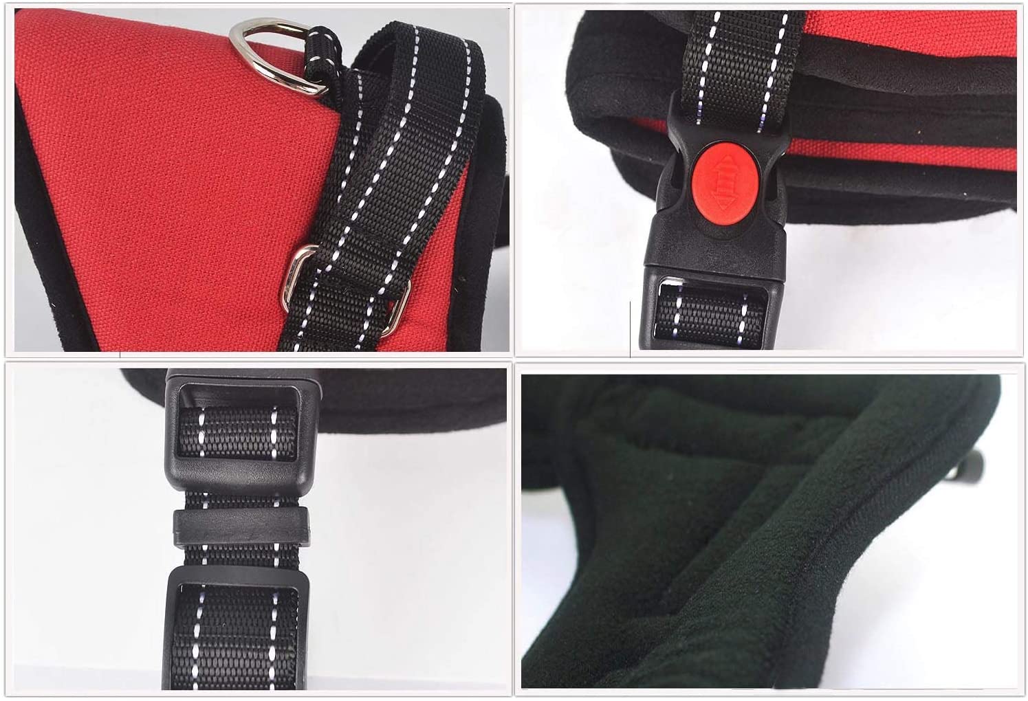  Furein Arnés para Perro Pectoral Ergonómico, Acolchado y Ajustable con Asa de Agarre Corto, Reflectante (M, Rojo) 