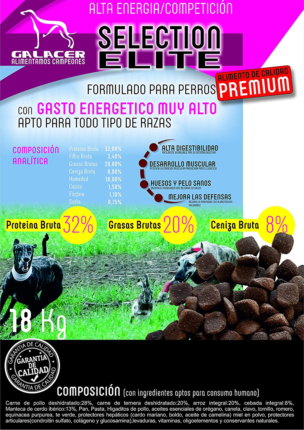  GALACER Pienso Premium para Perro Selection Elite 18Kg 