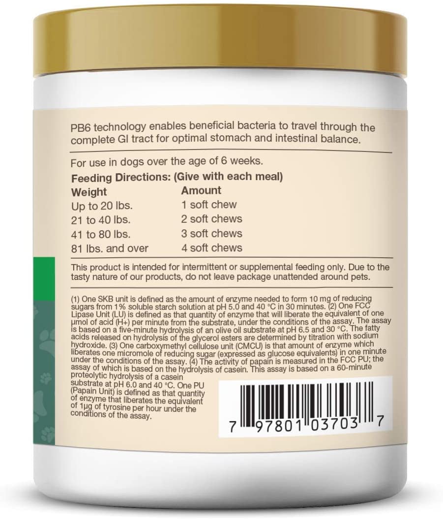  GARMON CORP NaturVet Advanced Probiotics & Enzymes Plus Vet Strength PB6 Probiotic for Dogs, Soft Chews, Made in USA 