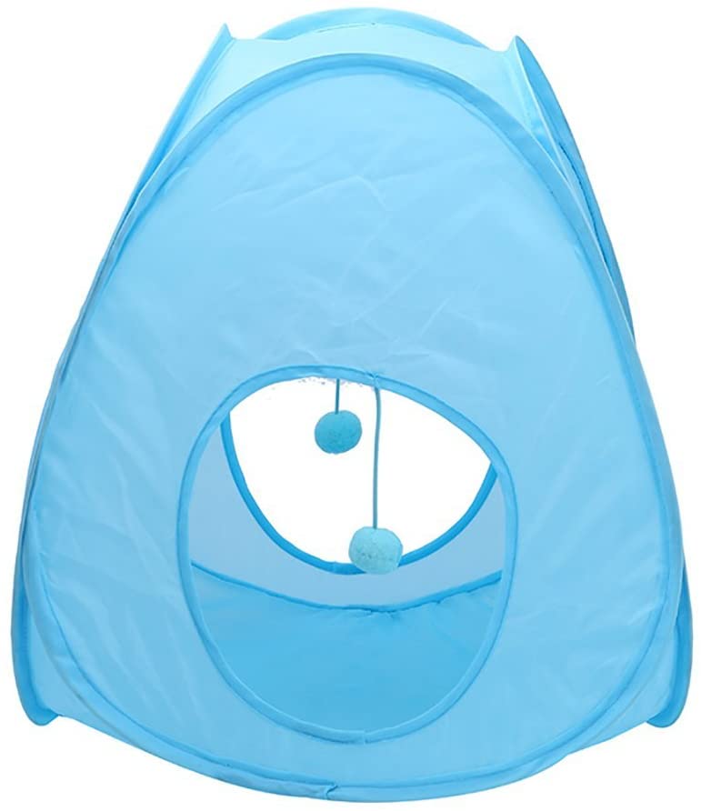  GCSEY No Solo Happy Pet Cat Dog Kitten Tunnel Carpa Juguete Ocultar Jugar Casa Plegable Bola Colgante - Azul 