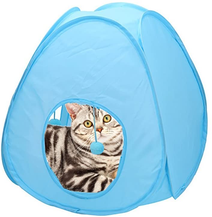  GCSEY No Solo Happy Pet Cat Dog Kitten Tunnel Carpa Juguete Ocultar Jugar Casa Plegable Bola Colgante - Azul 