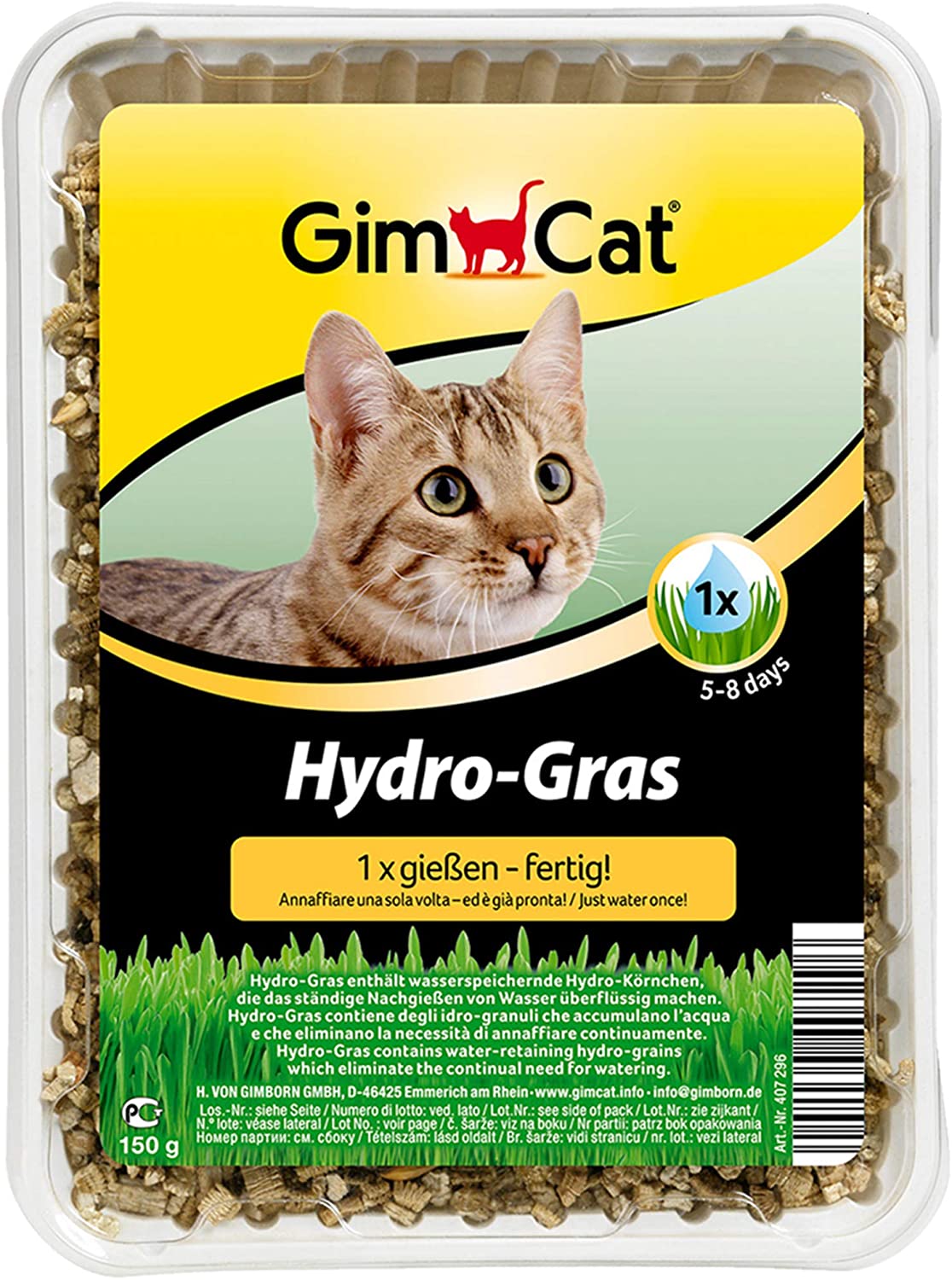  GimCat Hydro-Gras – Hierba para gatos de plantación controlada – De fácil cultivo en 5-8 días regando 1 sola vez – 1 bandeja (1 x 150 g) 