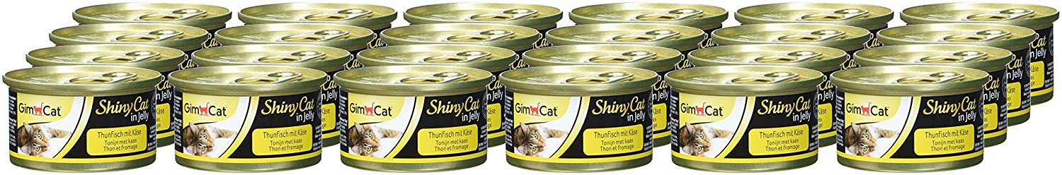  GimCat ShinyCat in Jelly – Comida para gatos con pescado en gelatina para gatos adultos – Atún con queso – 24 latas (24 x 70 g) 