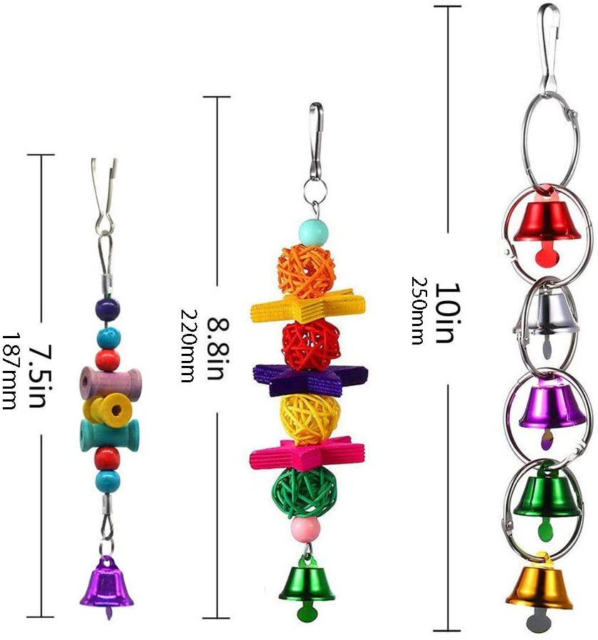  GingerUP 6 Piezas Unidades Juguetes para Pájaros Colorful Columpio para Loros Accesorios Jaula Pajaros Bite Toy con Campanas para Periquitos, Cockatiels, Loro, Periquito, cacatúas 