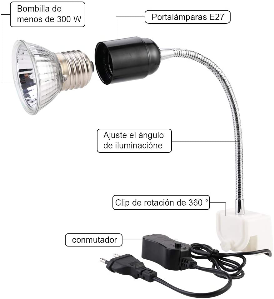  GOLDGE Lámpara para Tortuga,Bombilla compacta Spectrum Terrario Lámpara de Tortuga，360 Grados Adecuado para Tortugas Reptiles Anfibios,50W 