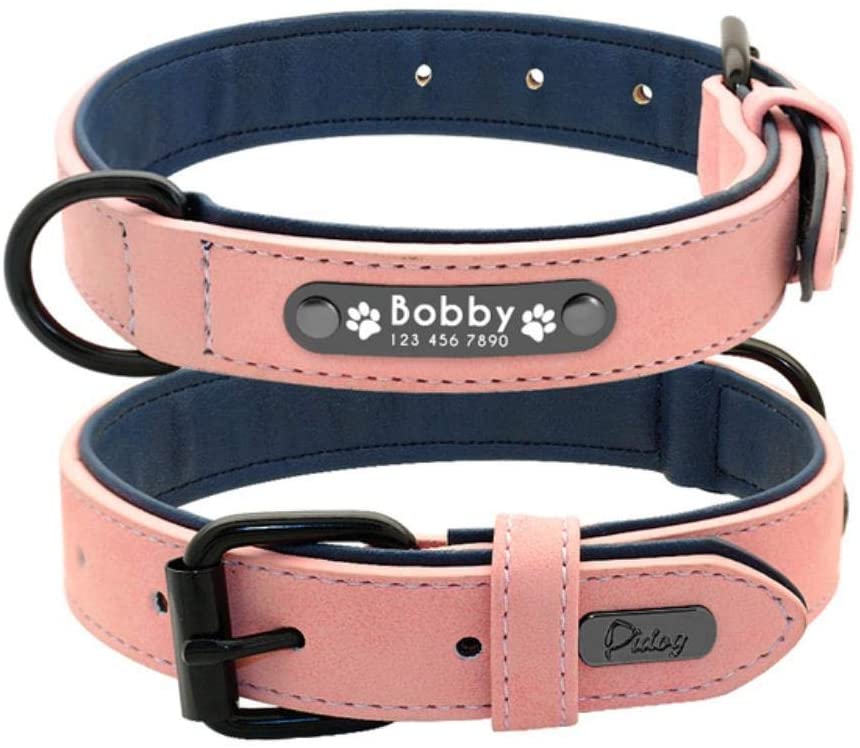  GOUSHENG Mascotas Perros Collar Y Correa para Perros Personalizados Cuero Acolchado Collares para Perros Grabados Personalizados Juego De Cuerda De Plomo Bulldog Pitbull, Dblue Set, L 