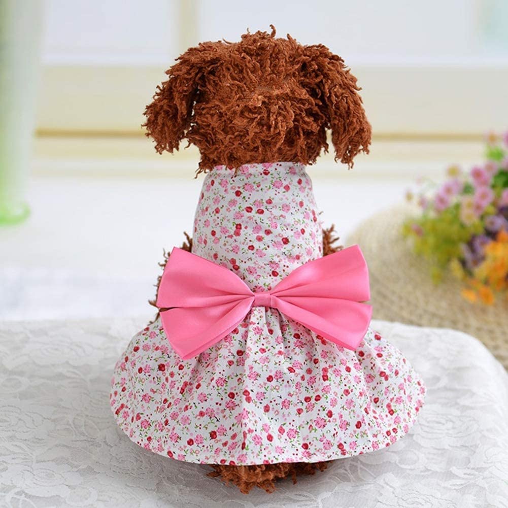  H2okp-009 Vestido para Mascotas Ropa para Perros Arco Falda Floral Sección Delgada Transpirable Linda Princesa Falda Disfraces de Peluche Pink XS 