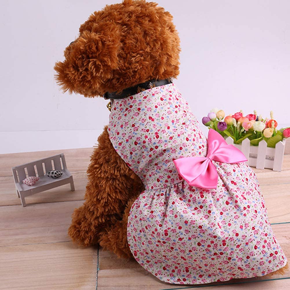  H2okp-009 Vestido para Mascotas Ropa para Perros Arco Falda Floral Sección Delgada Transpirable Linda Princesa Falda Disfraces de Peluche Pink XS 