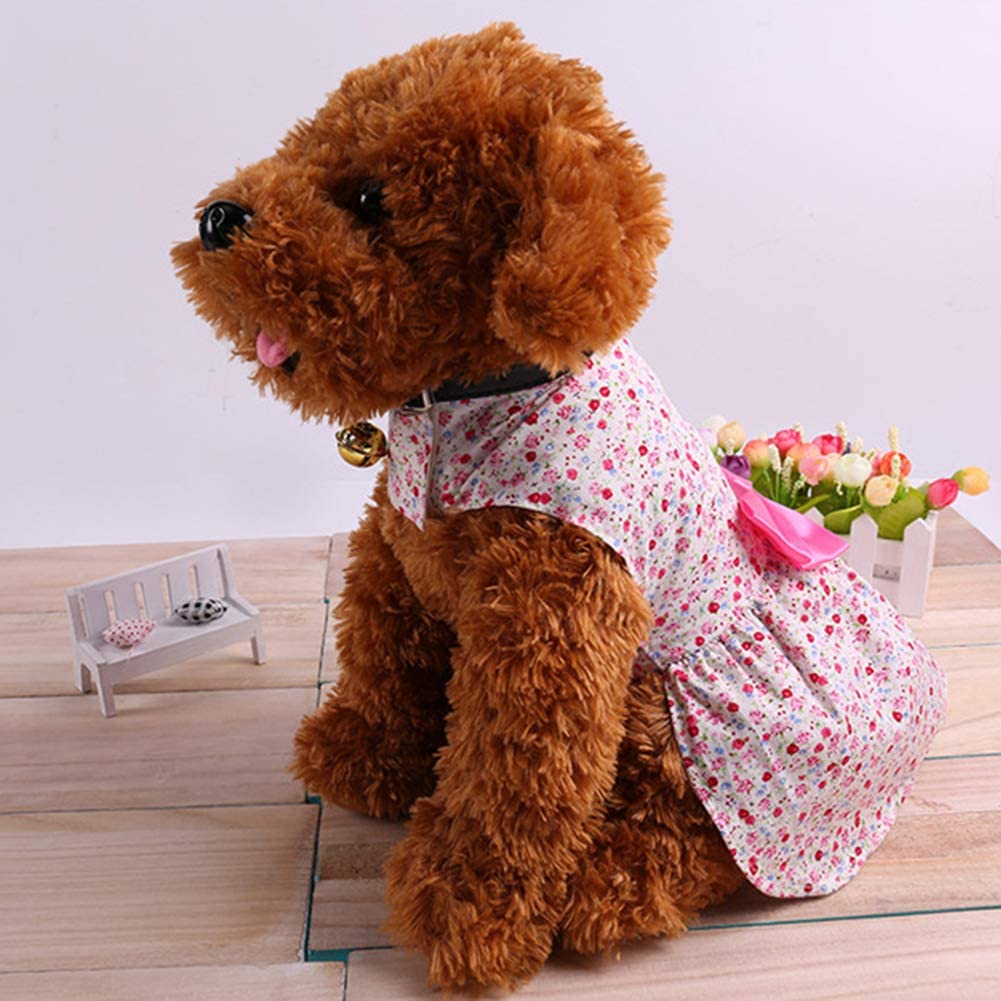  H2okp-009 Vestido para Mascotas Ropa para Perros Arco Falda Floral Sección Delgada Transpirable Linda Princesa Falda Disfraces de Peluche Pink XS 