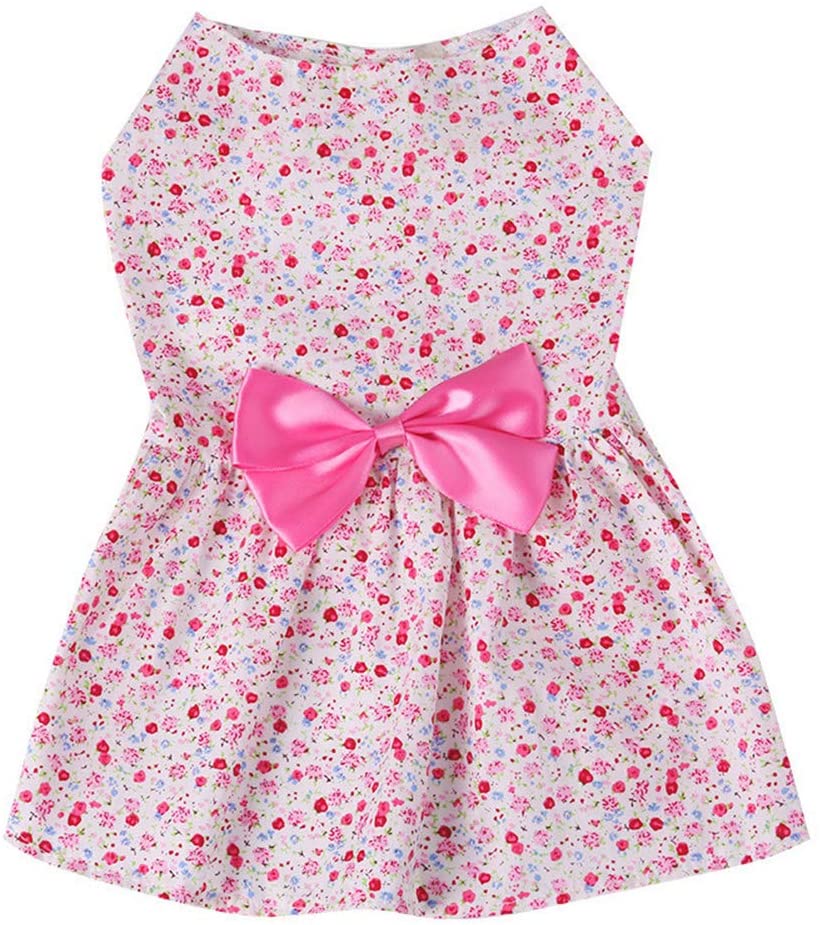  H2okp-009 Vestido para Mascotas Ropa para Perros Arco Falda Floral Sección Delgada Transpirable Linda Princesa Falda Disfraces de Peluche Pink XS 