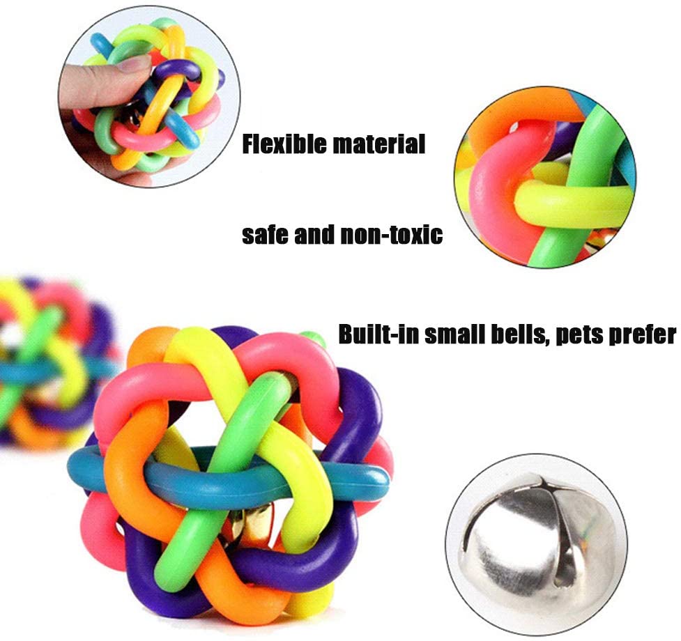  HANPIN-PETS Una Pelota de Goma Tejida con Campanas para adiestramiento de Mascotas y Limpieza de Dientes, Ideal para Perros, Gatos, Cachorros y Pelotas para Masticar. (3 Paquetes) 