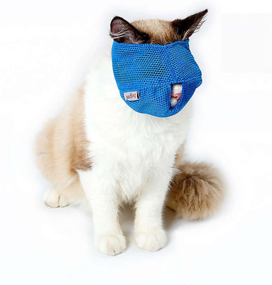  Hemore - Bozal Multifuncional para Gato antibita, Transpirable, para Mascotas, para Evitar Que los Gatos se muevan y masticen, tamaño L, Color Azul 